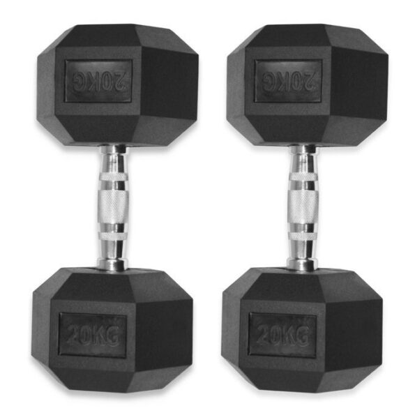 20kg Black Hexagon Dumbbells Weight Set – Electroplated with Ergonomic Handle